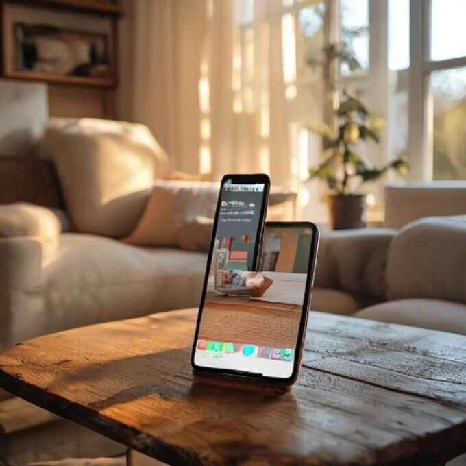 A smartphone displaying an online shopping app on a wooden table, representing shopping on zingyzon com in usa